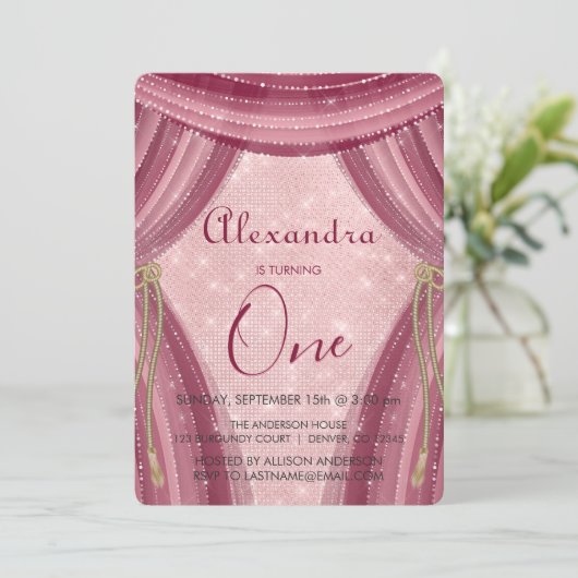 Blush Pink en Bourgogne eerste verjaardag Kaart (Staand voorkant)