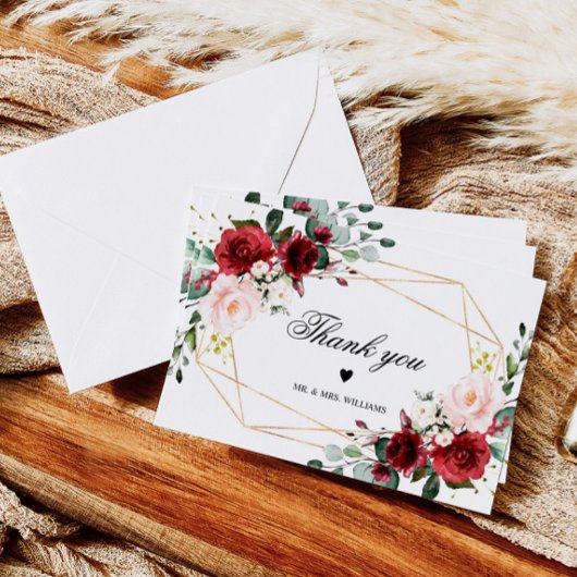 Blush Pink en Bourgogne Roos Bedankkaart