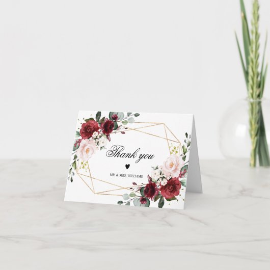 Blush Pink en Bourgogne Roos Bedankkaart (Voorkant)