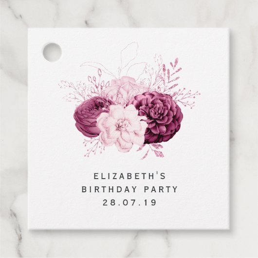 Blush Pink en Bourgondië Floral Bedankjes Labels (Voorkant)