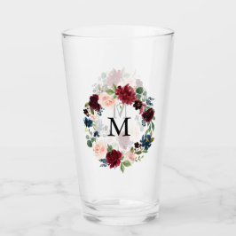 Blush Pink en Bourgondië Floral Wreath Monogram Glas