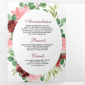 Blush Pink en Burgundy Red Floral 3 in 1 bruiloft Drieluik Uitnodiging (Binnenzijde eerst)