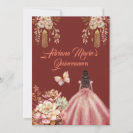 Blush Pink en Crimson Boho Quinceanera Kaart
