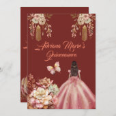 Blush Pink en Crimson Boho Quinceanera Kaart (Voorkant / Achterkant)