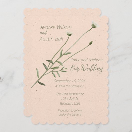 Blush Pink en een eenpersoons Daisy Kaart (Voorkant / Achterkant)