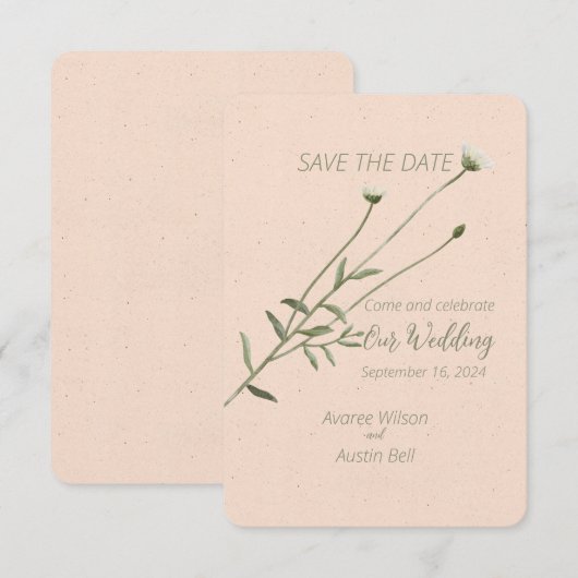 Blush Pink en een eenpersoons Daisy Save The Date (Voorkant / Achterkant)