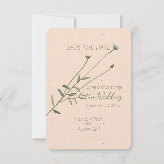 Blush Pink en een eenpersoons Daisy Save The Date (Voorkant)