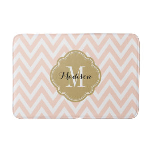 Blush Pink en Gold Chevron Monogram Badmat