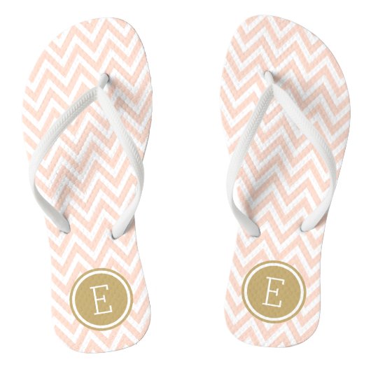 Blush Pink en Gold Chevron Monogram Teenslippers (Voetbed)