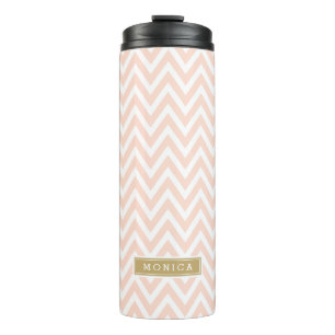 Blush Pink en Gold Chevron Monogram Thermosbeker