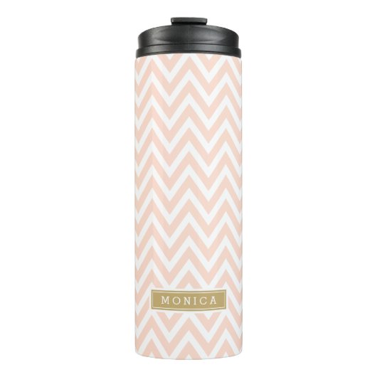 Blush Pink en Gold Chevron Monogram Thermosbeker (Voorkant)