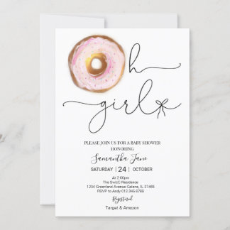 Blush Pink en Gold Donut Oh Girl Baby shower Kaart