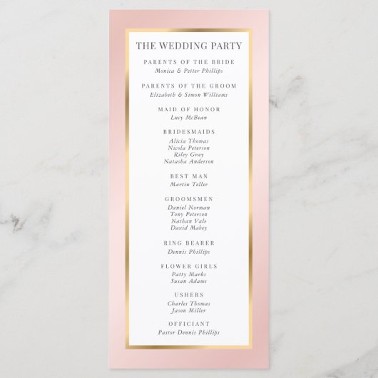 Blush Pink en Gold Elegant Modern Wedding Programmakaart (Achterkant)