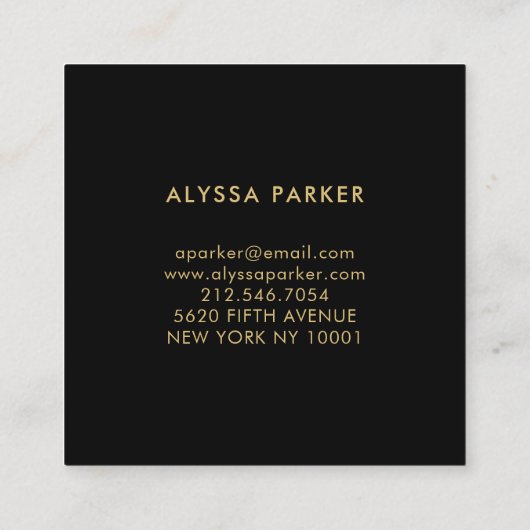 Blush Pink en Gold Floral op Black Vierkante Visitekaartje (Achterkant)