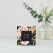Blush Pink en Gold Floral op Black Vierkante Visitekaartje (Staand voorkant)
