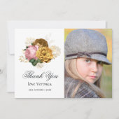  Blush Pink en Gold Floral Quinceañera Bedankkaart (Voorkant)