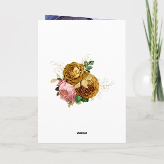  Blush Pink en Gold Floral Quinceañera Bedankkaart (Achterkant)