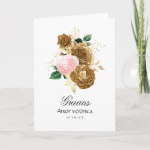  Blush Pink en Gold Floral Quinceañera Bedankkaart (Voorkant)