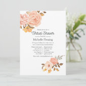 Blush Pink en Gold Floral Virtual Baby shower Kaart (Staand voorkant)