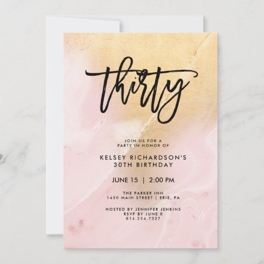 Blush Pink en Gold Marble | 30e verjaardag Kaart (Voorkant)