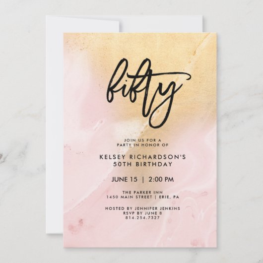 Blush Pink en Gold Marble | 50e verjaardag Kaart (Voorkant)