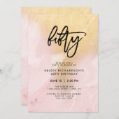 Blush Pink en Gold Marble | 50e verjaardag Kaart (Voorkant / Achterkant)