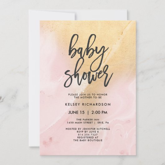 Blush Pink en Gold Marble | Baby shower Kaart (Voorkant)