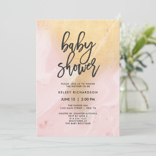 Blush Pink en Gold Marble | Baby shower Kaart (Staand voorkant)