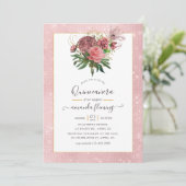  Blush Pink en Gold Masquerade Quinceañera Kaart (Staand voorkant)