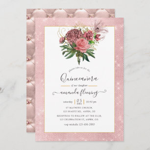  Blush Pink en Gold Masquerade Quinceañera Kaart