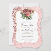 Blush Pink en Gold Masquerade Quinceañera Kaart (Voorkant)