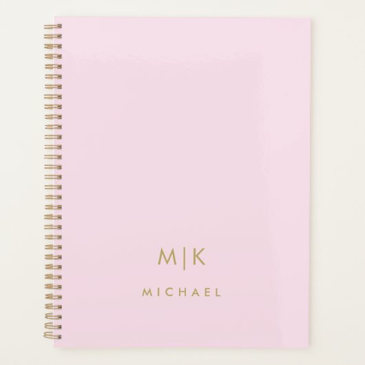 Blush Pink en Gold | Modern monogram Planner (Voorkant)