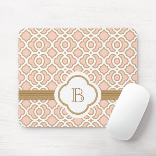 Blush Pink en Gold Moroccan Monogrammen Muismat (Met muis)