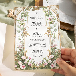 Blush Pink en Gold Secret Garden Wedding Kaart