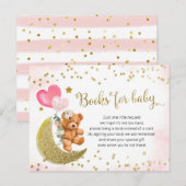 Blush Pink en Gold Teddy Bear Boeken voor Baby Uitnodiging Briefkaart (Voorkant / Achterkant)