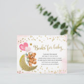 Blush Pink en Gold Teddy Bear Boeken voor Baby Uitnodiging Briefkaart (Staand voorkant)