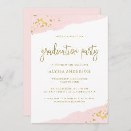 Blush Pink en Gold | Waterverf Graduation Party Kaart