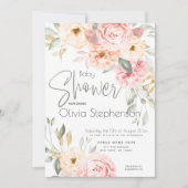 Blush Pink en Ivory Floral Baby shower Kaart (Voorkant)