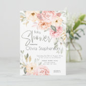 Blush Pink en Ivory Floral Baby shower Kaart (Staand voorkant)