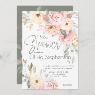 Blush Pink en Ivory Floral Baby shower Kaart