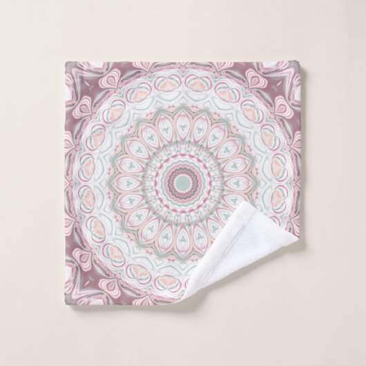 Blush Pink en Mint Mandala Patroon Ontwerp Bad Handdoek (Wasdoekje)