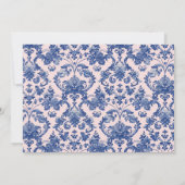 Blush Pink en Navy Blue Grandmillennial Damask Feestdagenkaart (Achterkant)