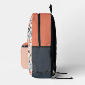 Blush Pink en Navy Blue Modern Floral Monogram Bedrukte Rugzak (Rechts)