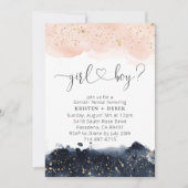 Blush Pink en Navy Blue Waterverf Gender Reveal Kaart (Voorkant)