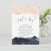 Blush Pink en Navy Blue Waterverf Gender Reveal Kaart (Staand voorkant)