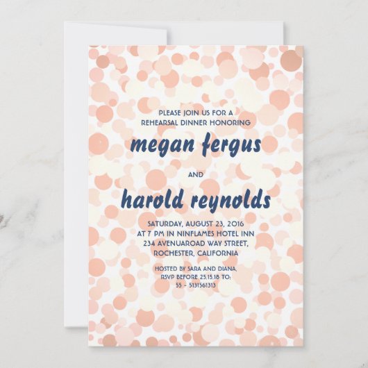 BLUSH PINK EN NAVY CONFETTI REHEARSAL DINNER KAART (Voorkant)
