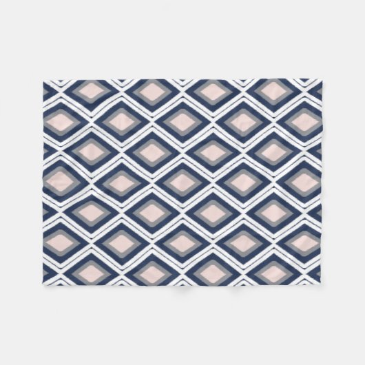 Blush Pink en Navy Diamond Ikat Pattern Fleece Deken (Voorkant (Horizontaal))