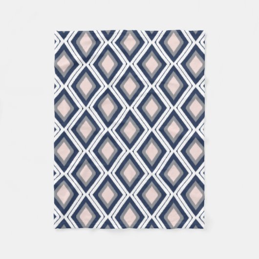 Blush Pink en Navy Diamond Ikat Pattern Fleece Deken (Voorkant)