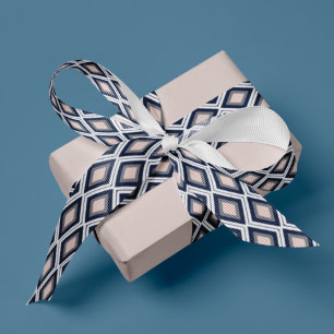 Blush Pink en Navy Diamond Ikat Pattern Grosgrain Lint
