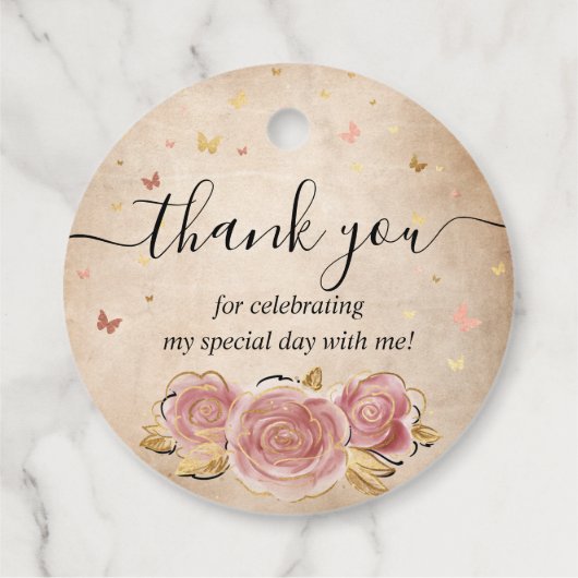Blush Pink en Roos Gold Crown Bedankt Gift Bedankjes Labels (Achterkant)